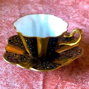 Royal Stuart Spencer Stevenson Gold, black & multicolour tea cup & saucer